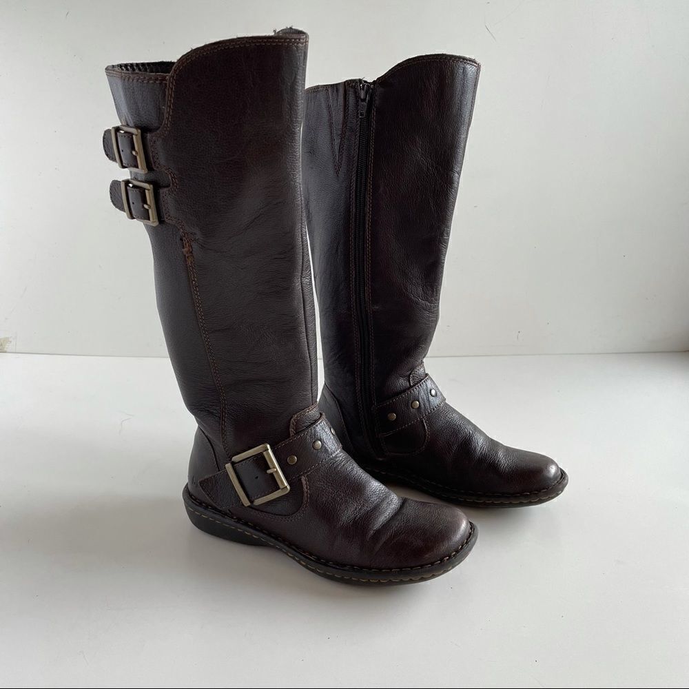 boc 6 Brown Leather Oliver Mid Calf Riding Full Zip Up Buckle Boots gold b.o.c.